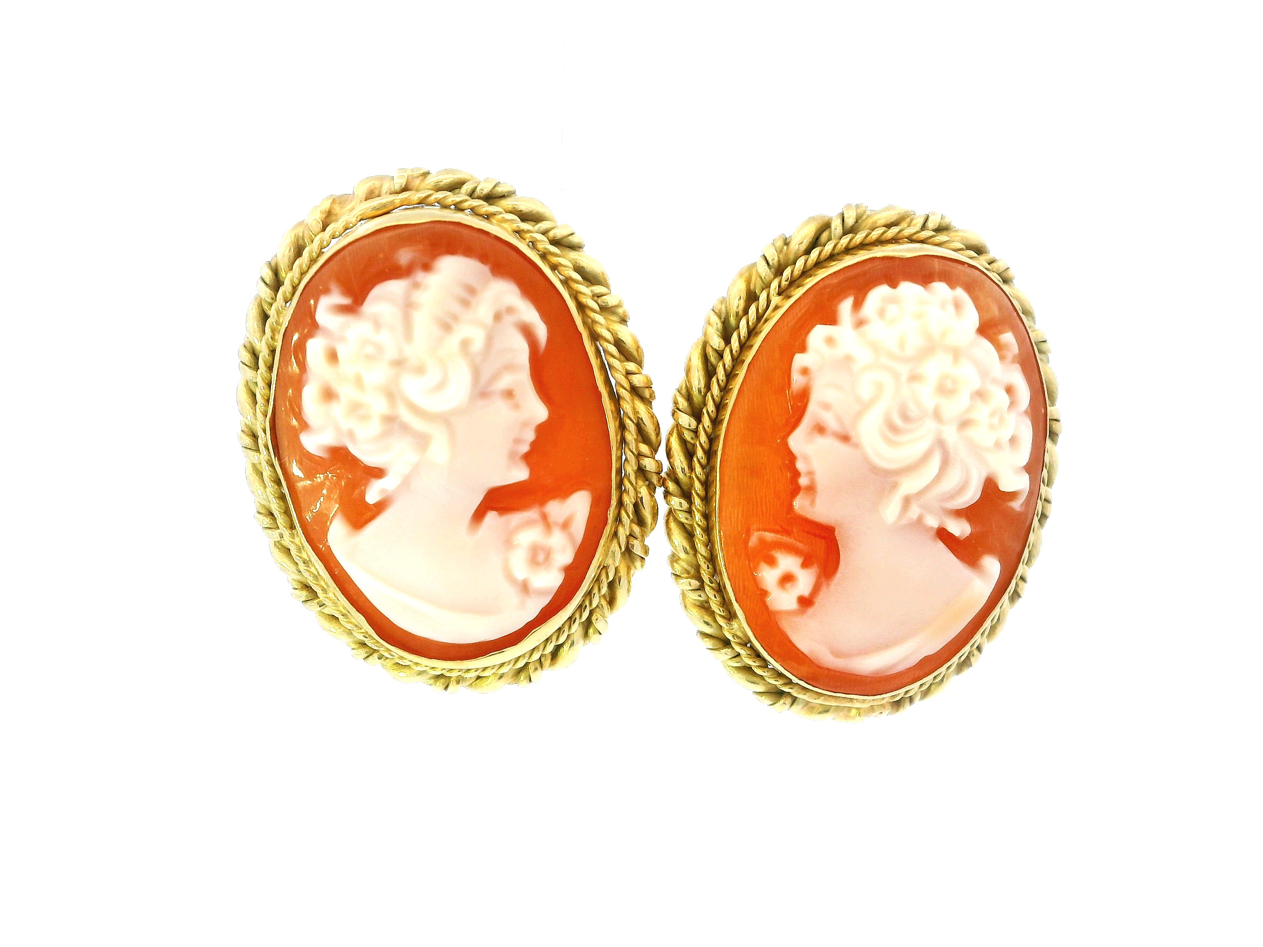 18K Yellow Gold Vintage Cameo Friction Earrings | Monarch Jewelry 