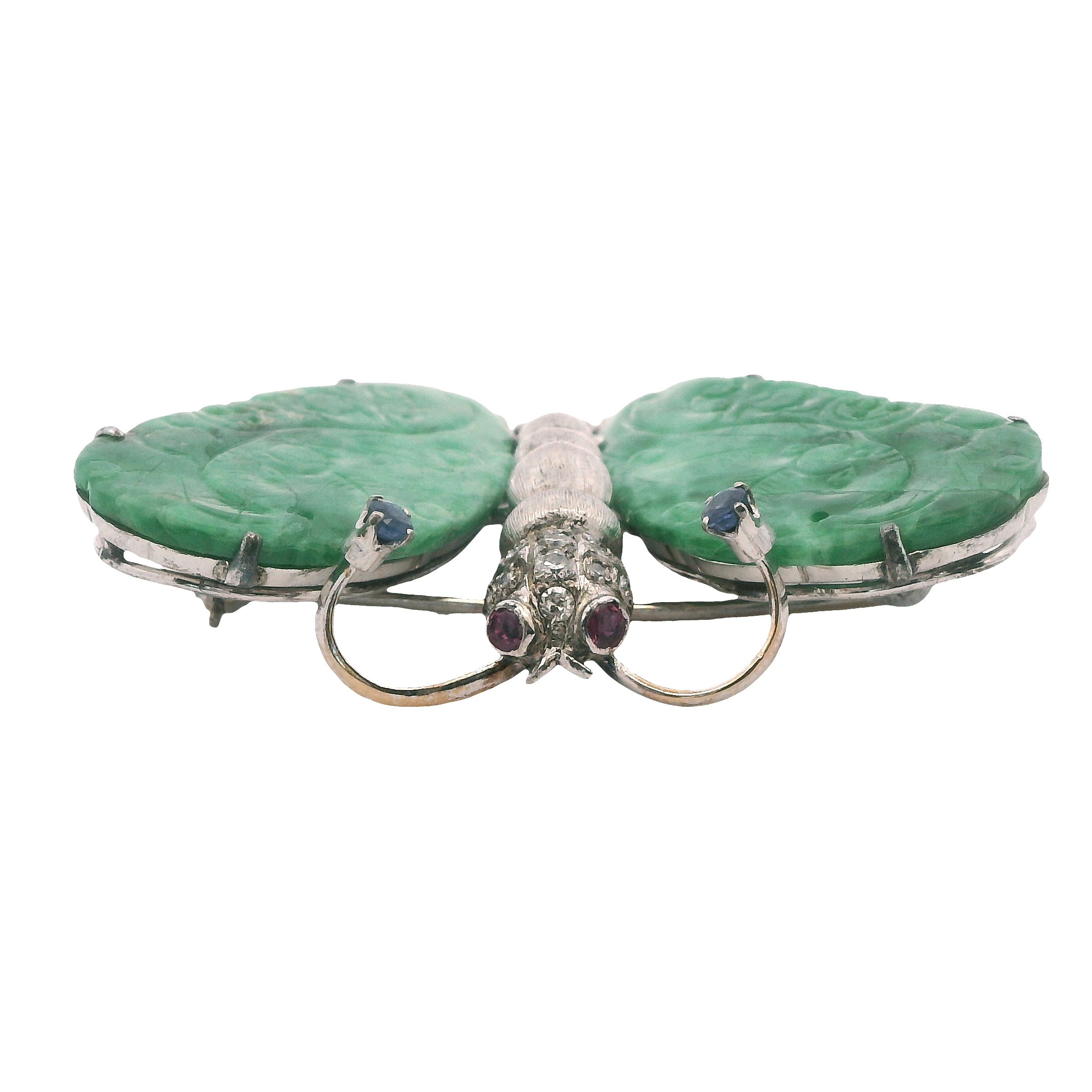 ピアス　No.4694 14K White Gold Vintage Jadeite Jade Butterfly Brooch | Monarch