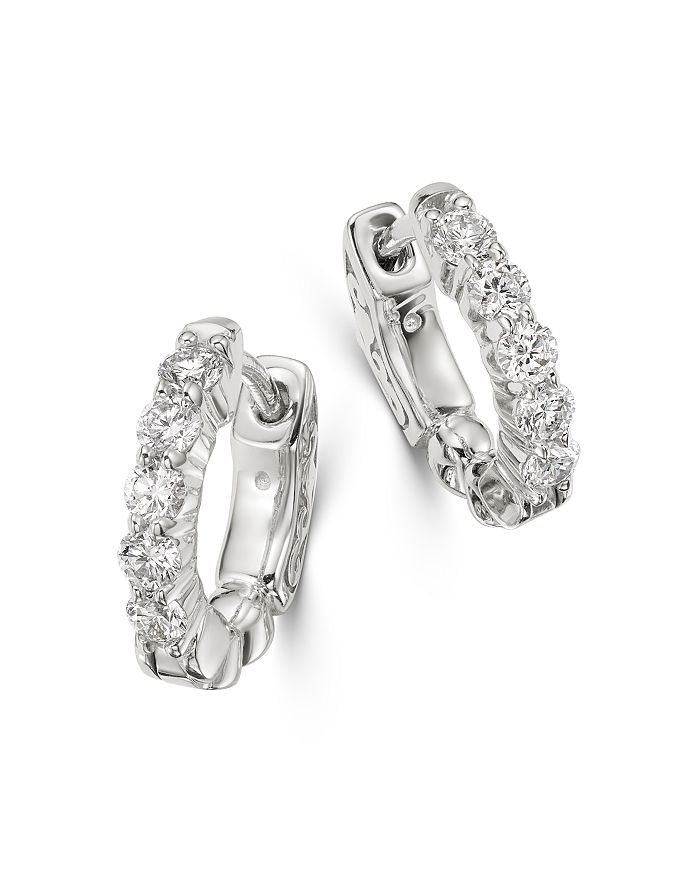 14K White Gold Diamond Huggie Earrings