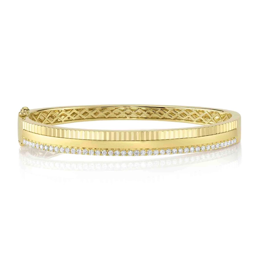 14K Yellow Gold Three Row Fluted Bangle Bracelet | Moore