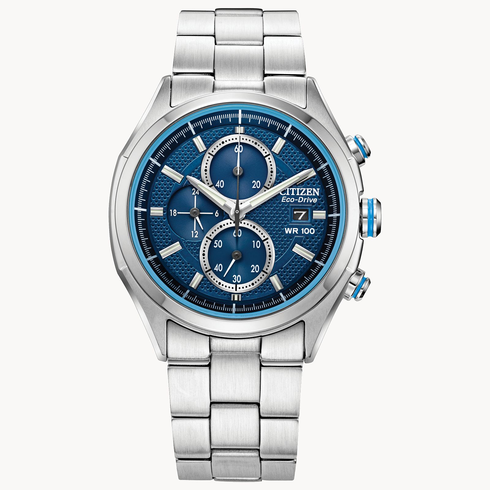 CITIZEN Eco-Drive Mens White Stainless Steel Chronograph Wat 