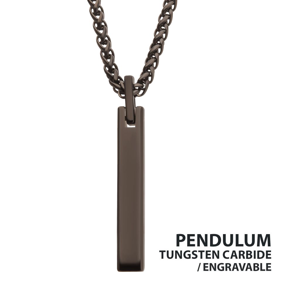 Men's Black IP Tungsten Carbide Engravable Pendant with Stai