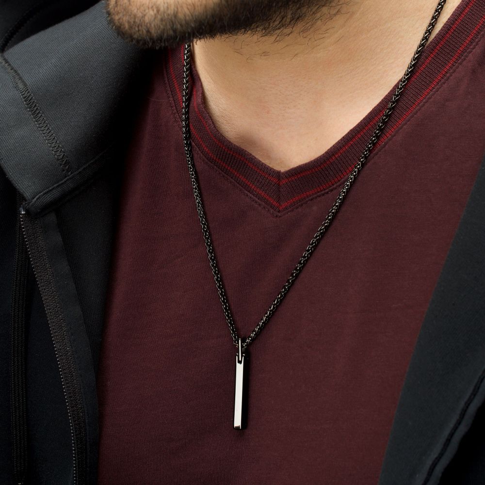 Men's Black IP Tungsten Carbide Engravable Pendant with Stai