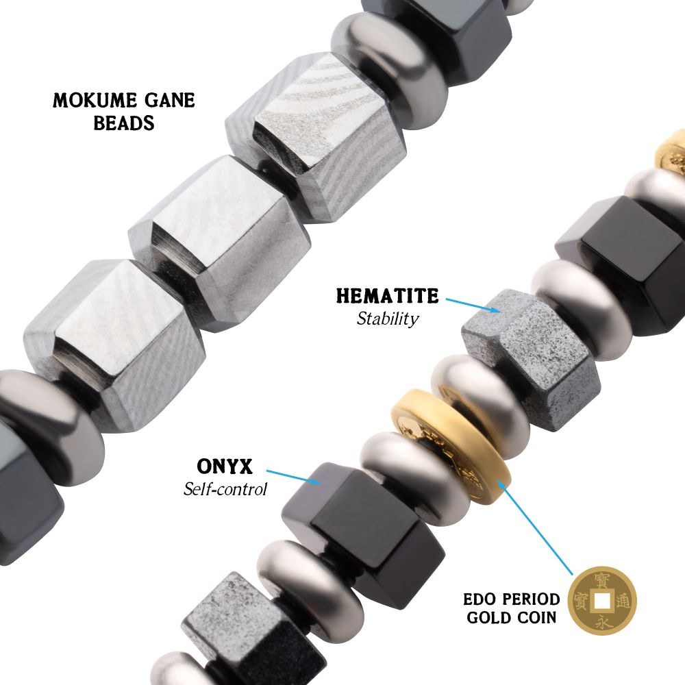 [LOVE ME MONSTER] Hematite Layered ブレスレット セット Black Onyx and Hematite Cross Bracelet Set | In stock! | Lucleon