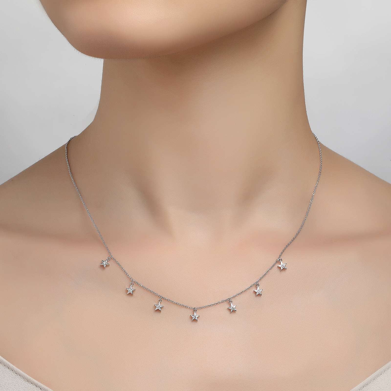 Sterling Silver Star Necklace With CZs 002-605-05452 | Orin