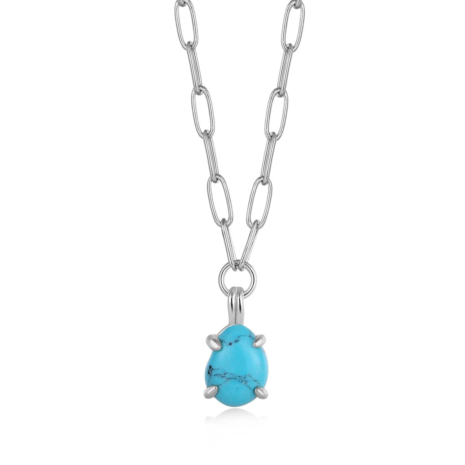 Sterling Silver Turquoise Chunky Chain Drop Pendant Necklace