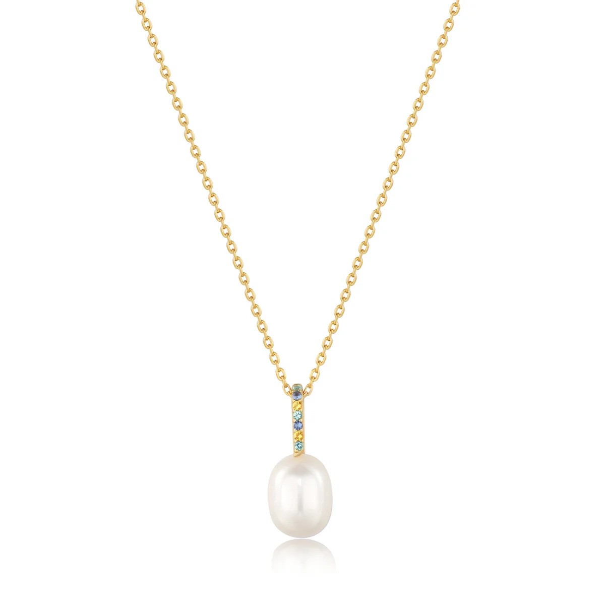 Sterling Silver Gold Plated Gem Pearl Drop Pendant Necklace | Orin 