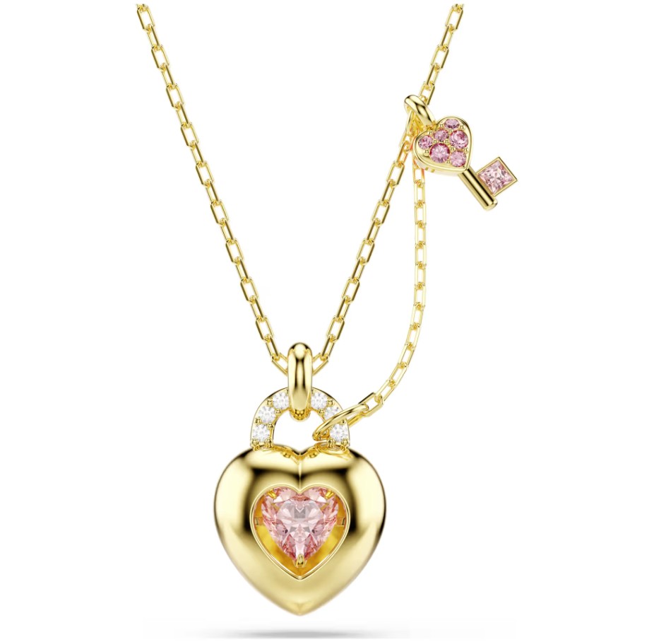 Swarovski Idyllia Pendant - Mixed Cuts, Heart, Key, Pink, Go