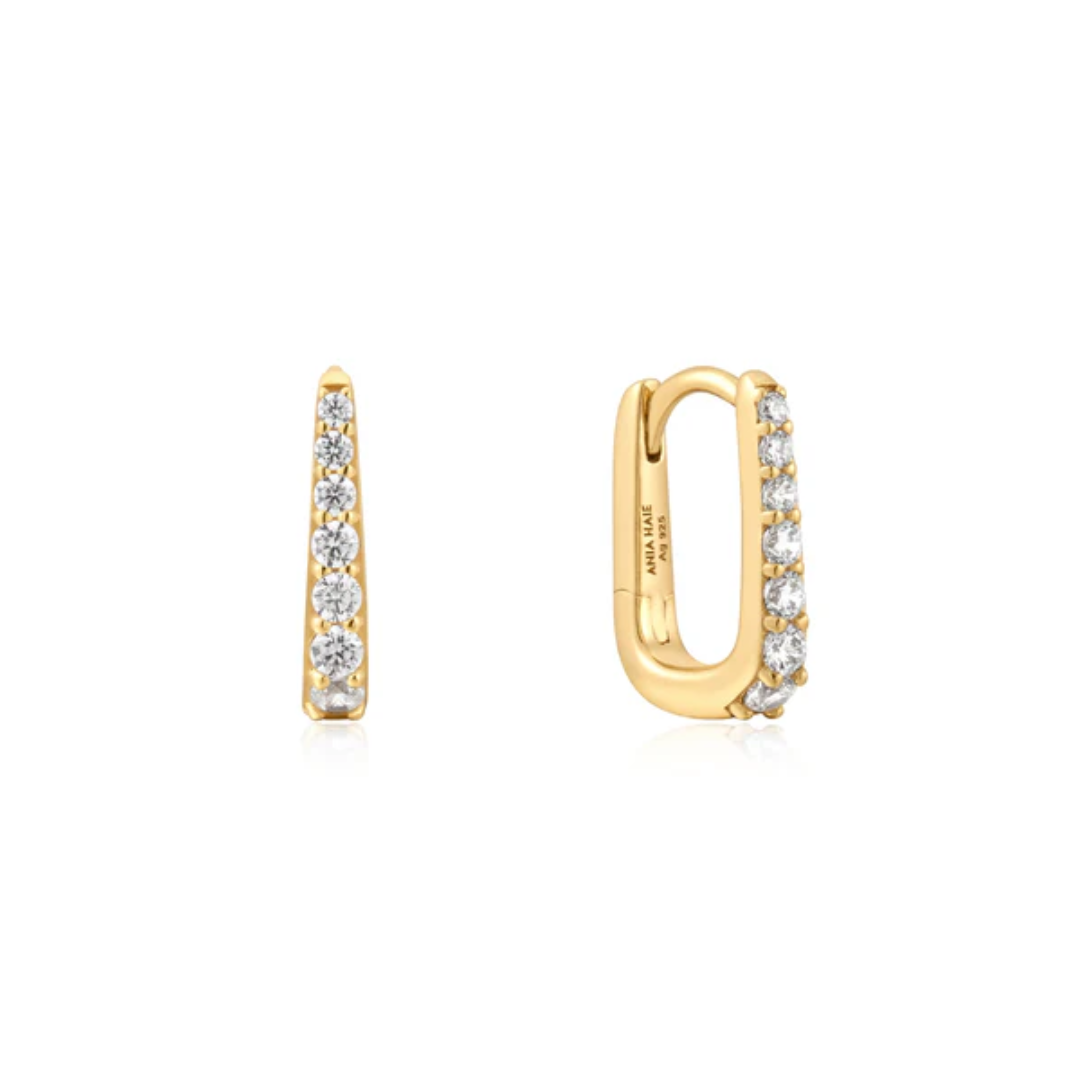 Sterling Silver Gold Plated Oval Pave Huggie Earrings By Ani