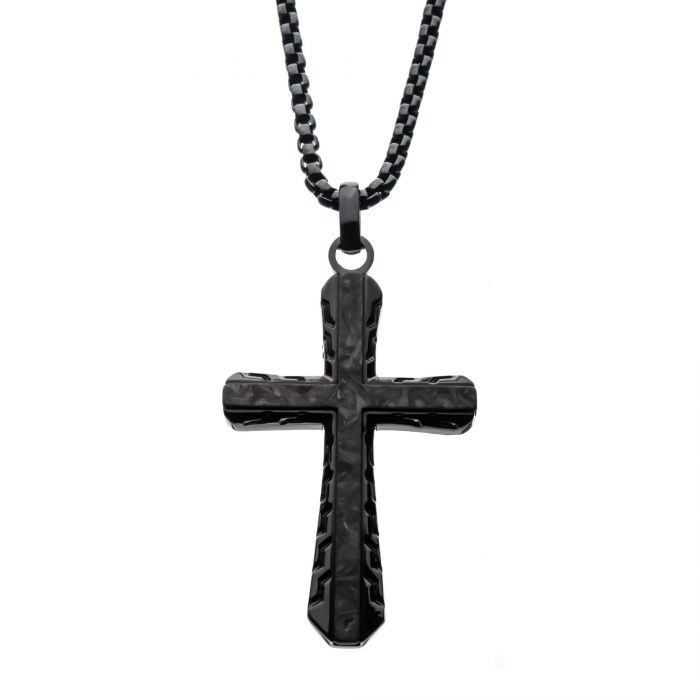 INOX BLACK CROSS NECKLACE 001-490-00488 Men's Jewelry Parkers