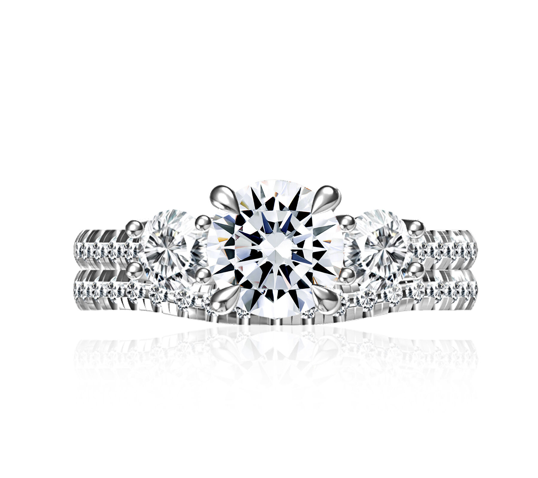 アクセサリー TRIPLE STAR MESH w/PAVE DIAMONDS RING A.JAFFE Three Stone Trellis Diamond Engagement Ring with Pave