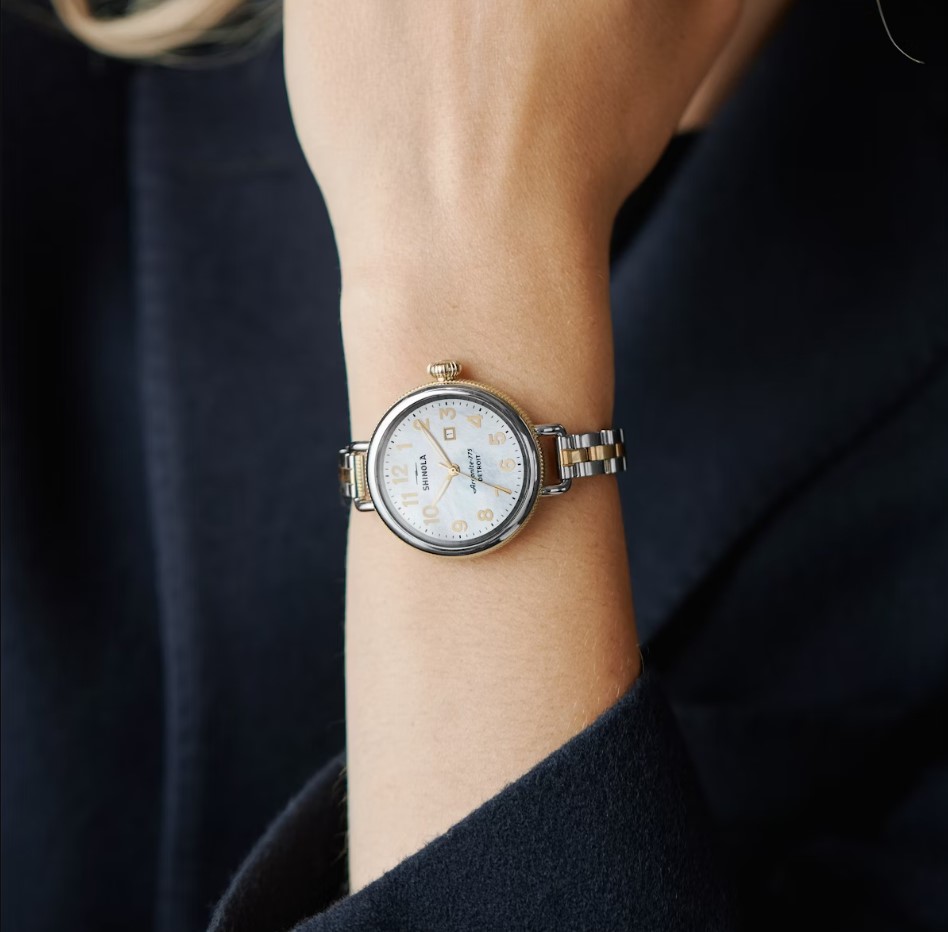 Shinola 34mm Birdy Mother Of Pearl Two-Tone Bracelet All Links Included Mother of Pearl Birdy 34mm Bracelet Watch | Olivela main image 2