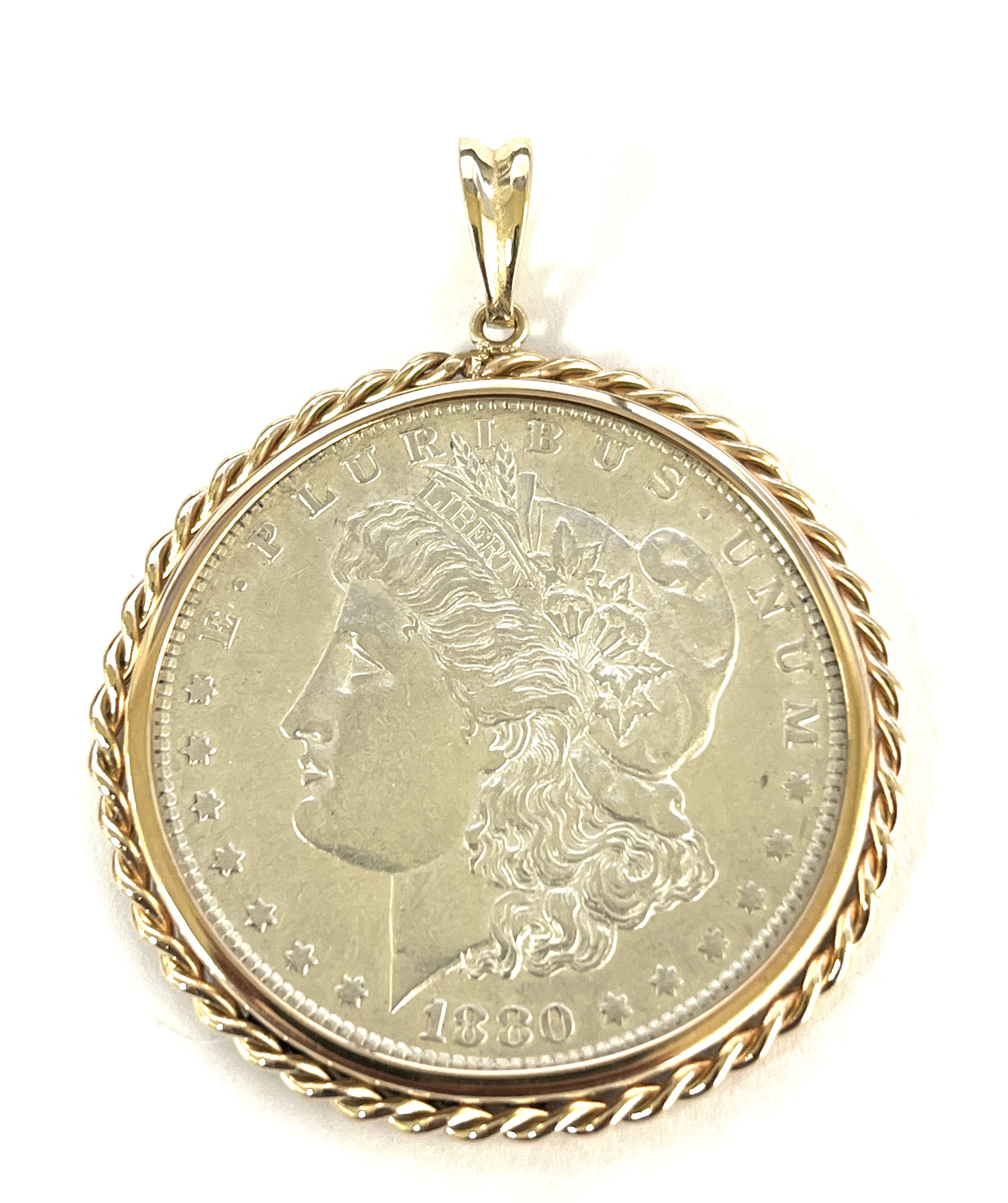 1880 Silver Morgan Dollar in a 14KY Twisted Rope Frame Penda