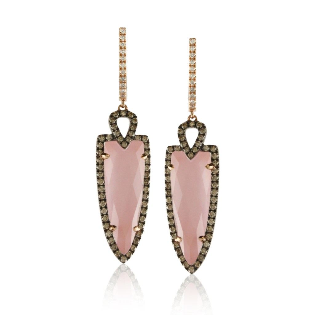 18K Rose Gold Rose Quartz and Diamond Dangle Earrings Rossi