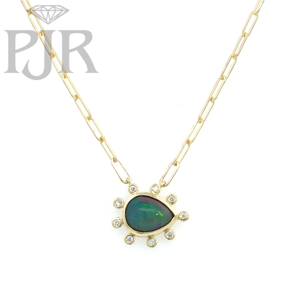 Raymond Mazza 14K Green Gold Black Opal Necklace | P.J. Rossi