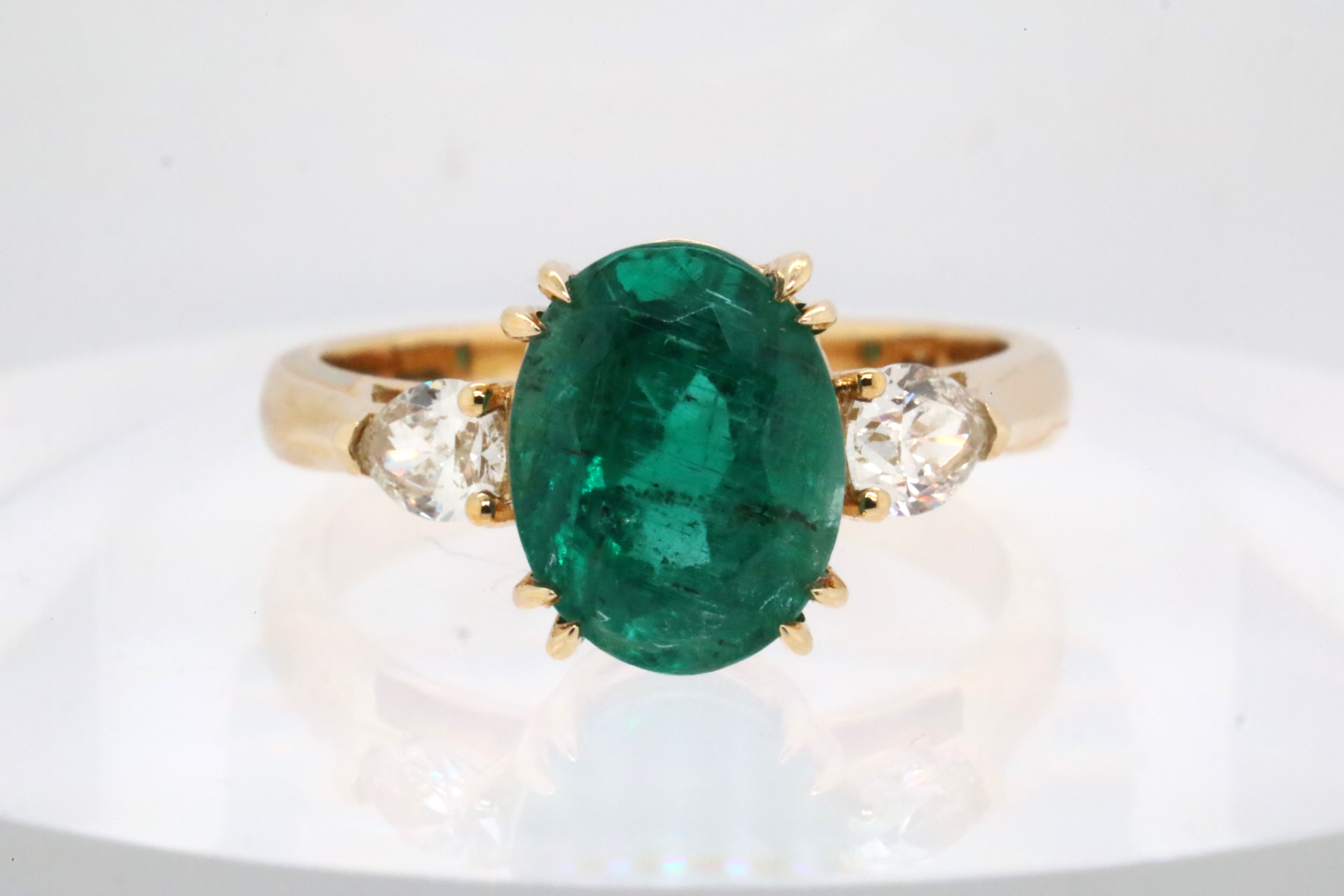 14K Yellow Gold Oval Emerald & Diamond Ring