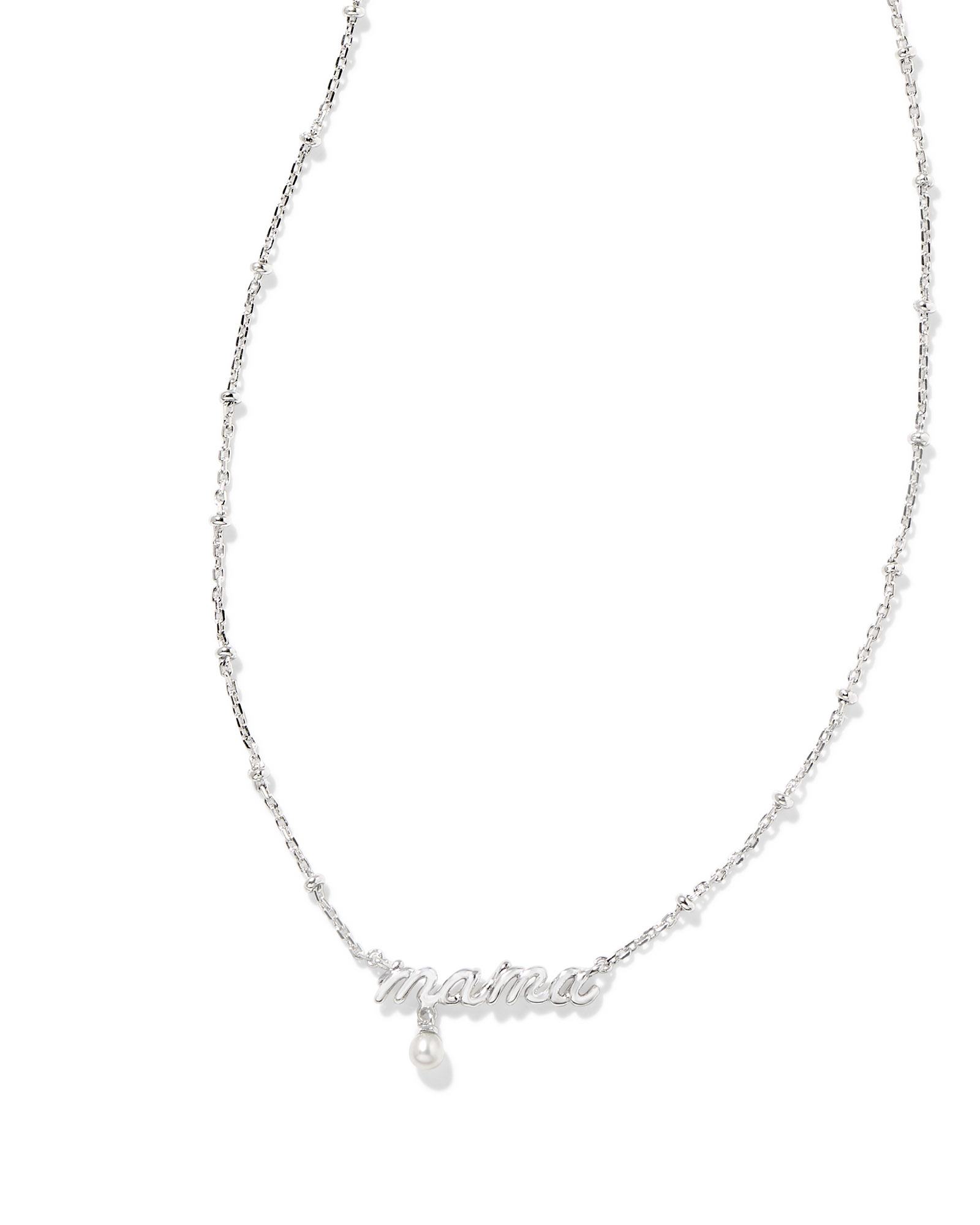 KENDRA SCOTT MAMA SCRIPT NECKLACE RHODIUM WITH WHITE PEARL D