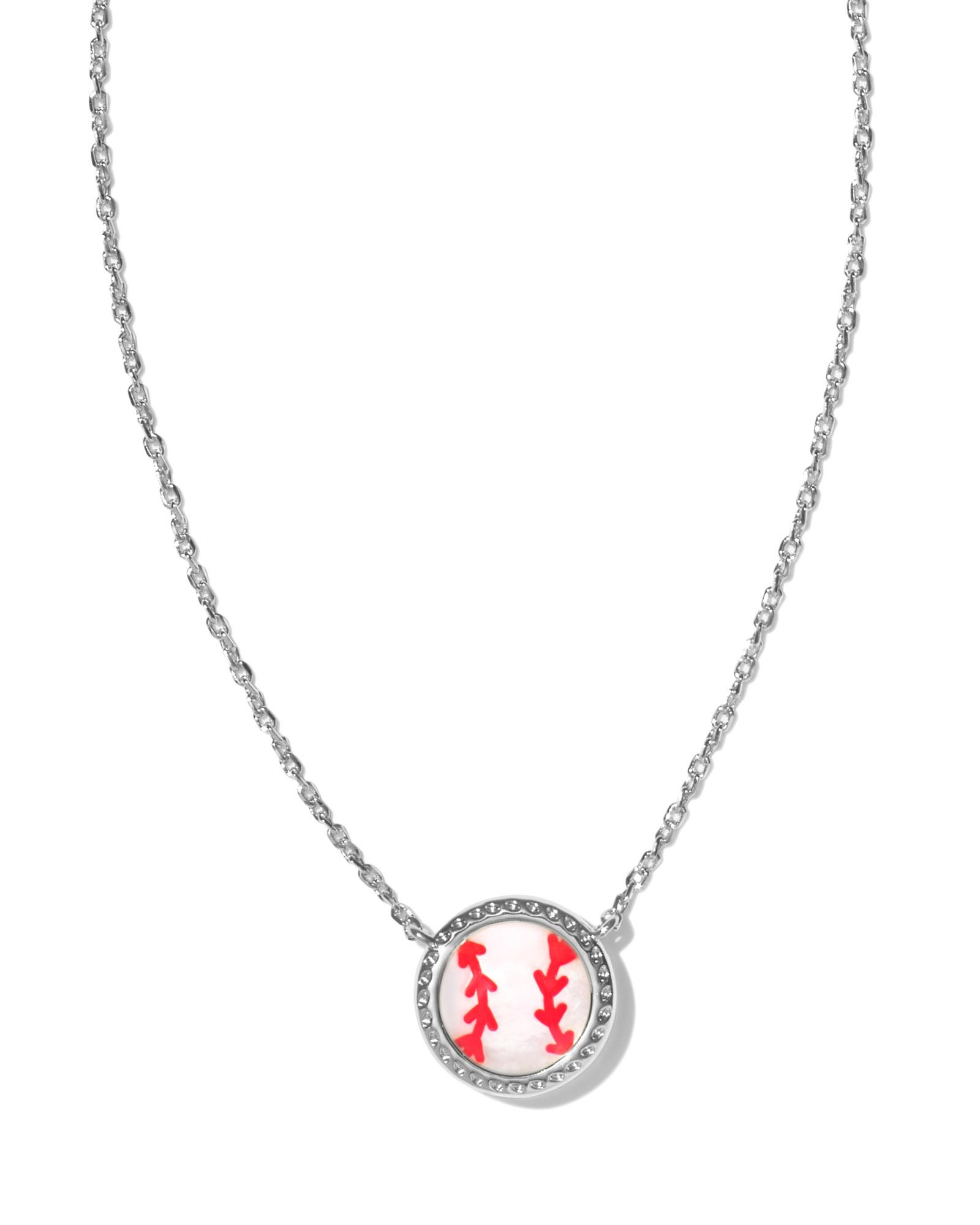 KENDRA SCOTT BASEBALL SHORT PNDT NECKLACE SILVER IVORY MOP