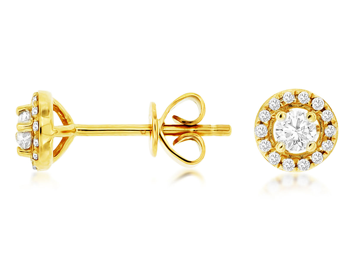 Yellow gold halo earrings clearance