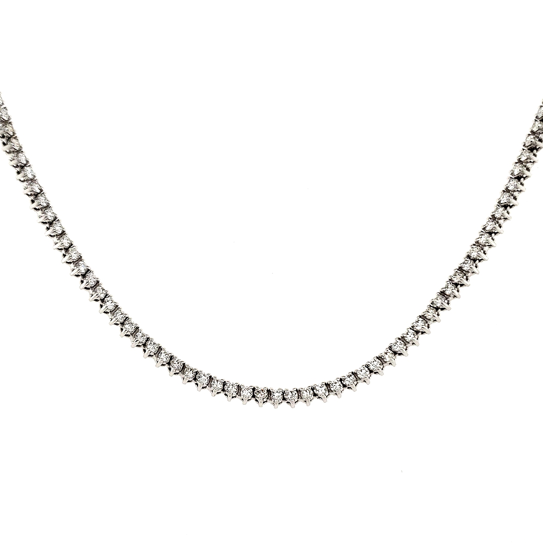 14K White Gold Prong Same Size Diamond Tennis Necklace Len