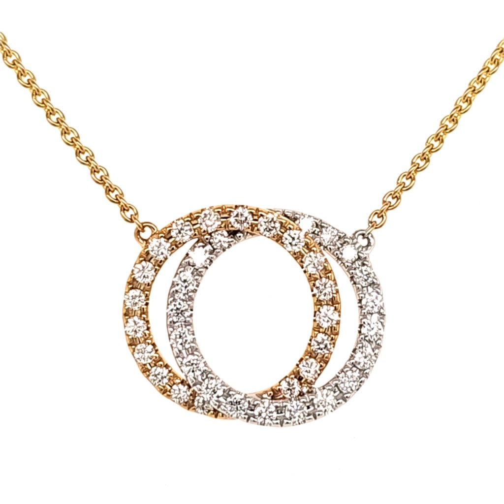 14K Two Tone Diamond Interlocking Circles Necklace Length 18