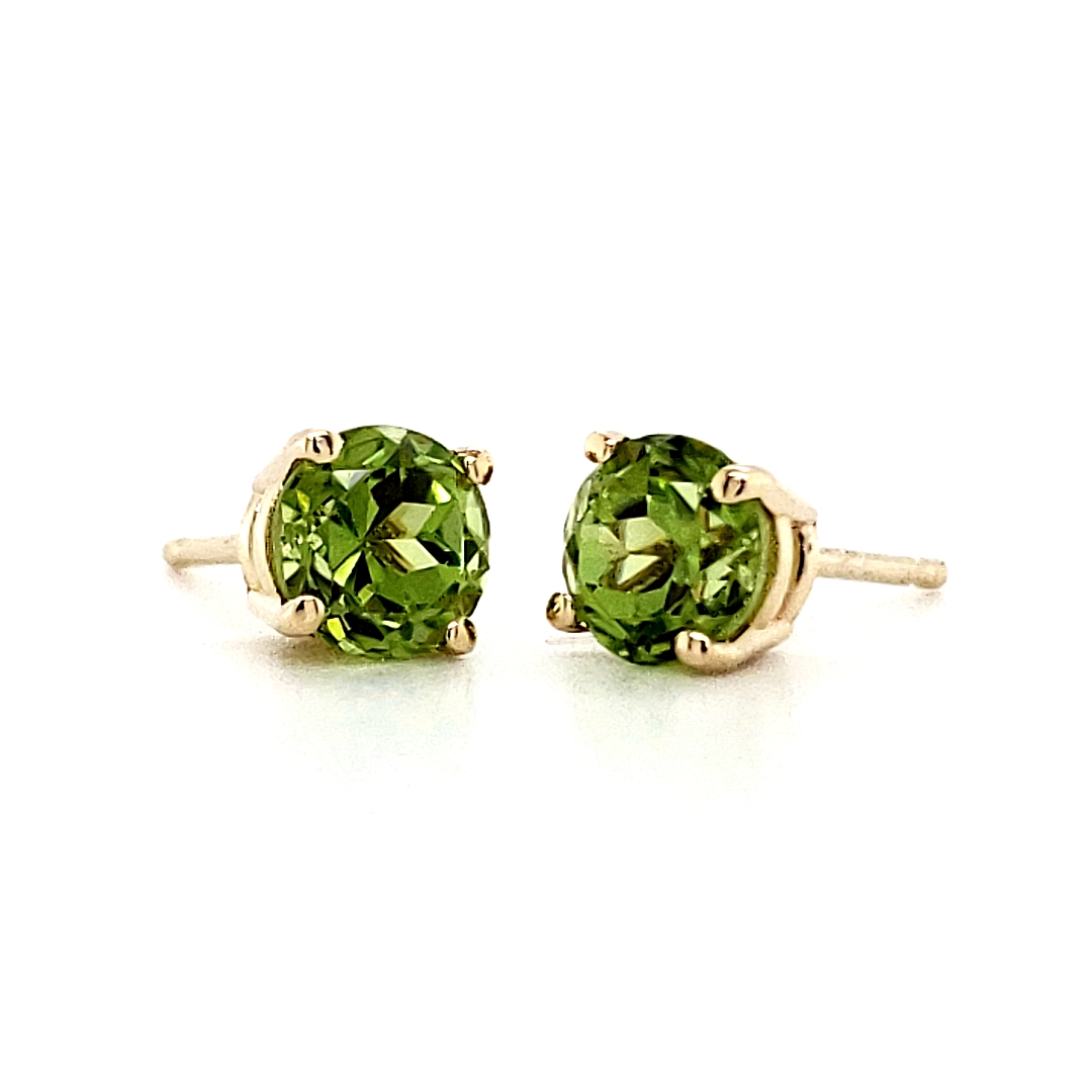 14K Yellow Gold 5mm Peridot Stud Earrings