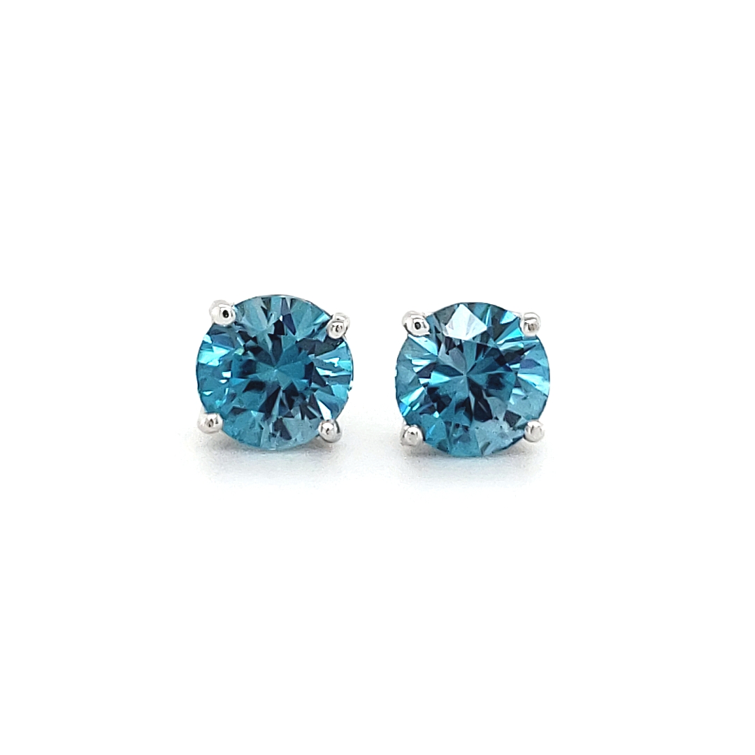 14K White Gold Blue Zircon Stud Earrings 001-210-03623