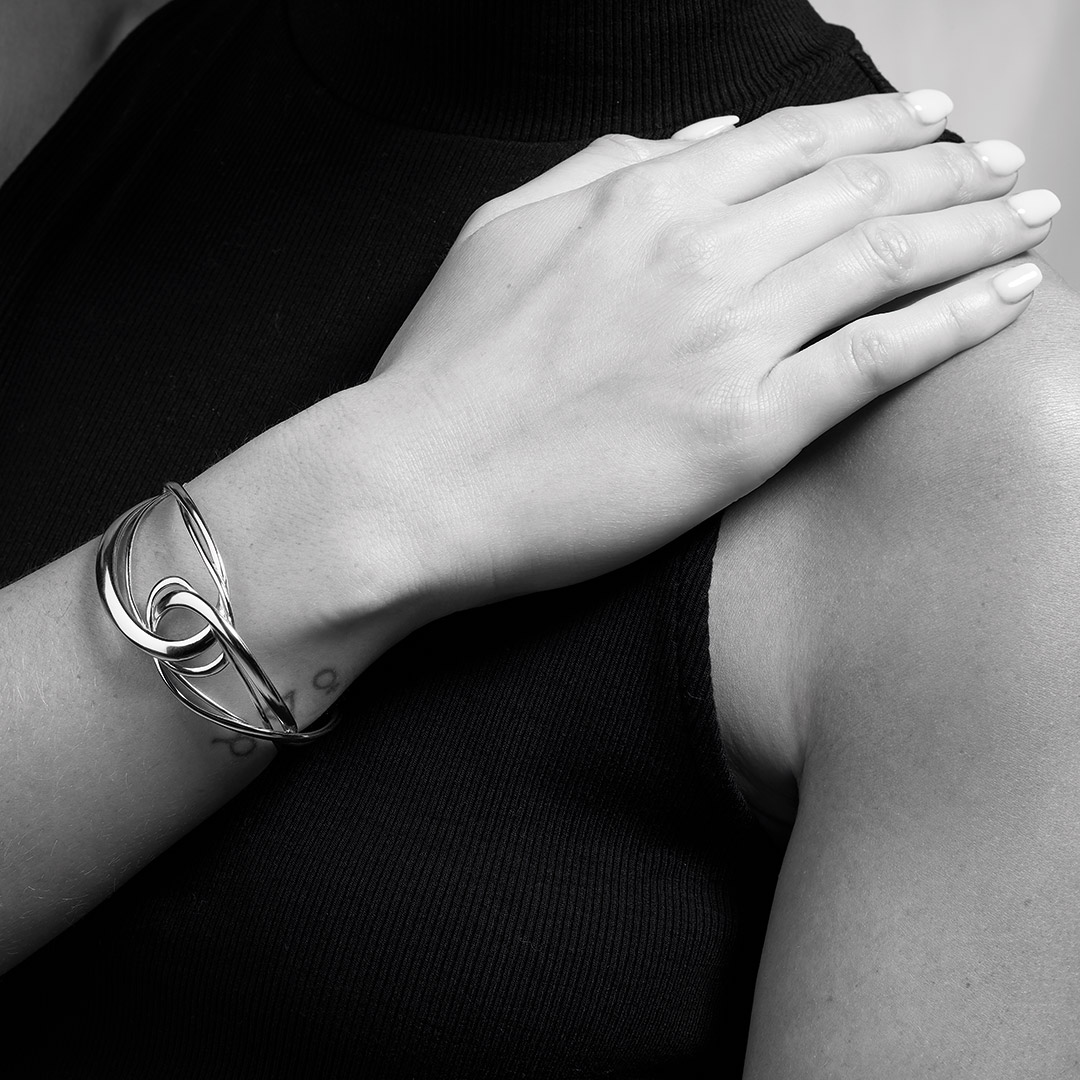 Sterling Silver Rhodium Plated Infinity Grande Cuff Bangle B