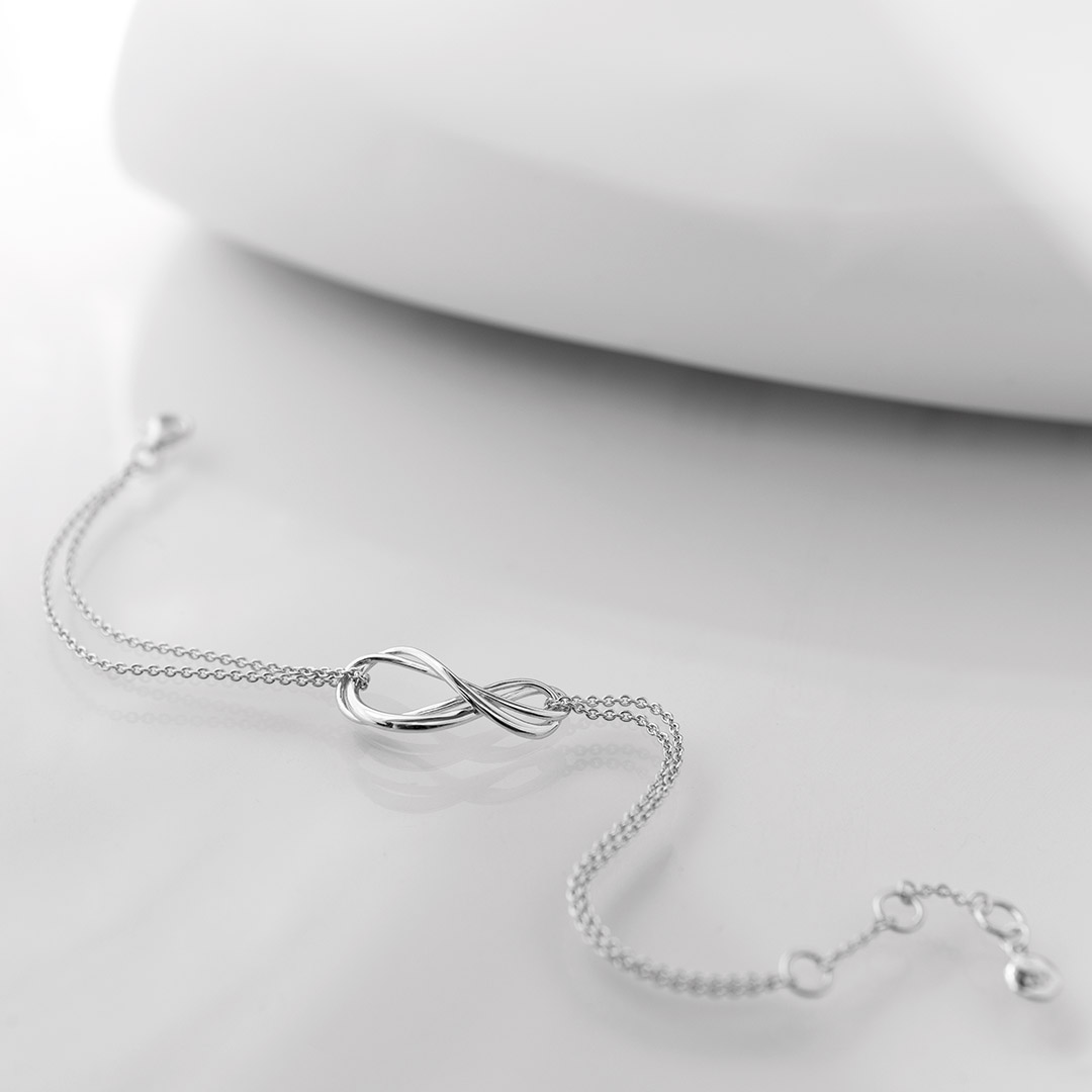 Sterling Silver Rhodium Plated Infinity Twin Chain Bracelet