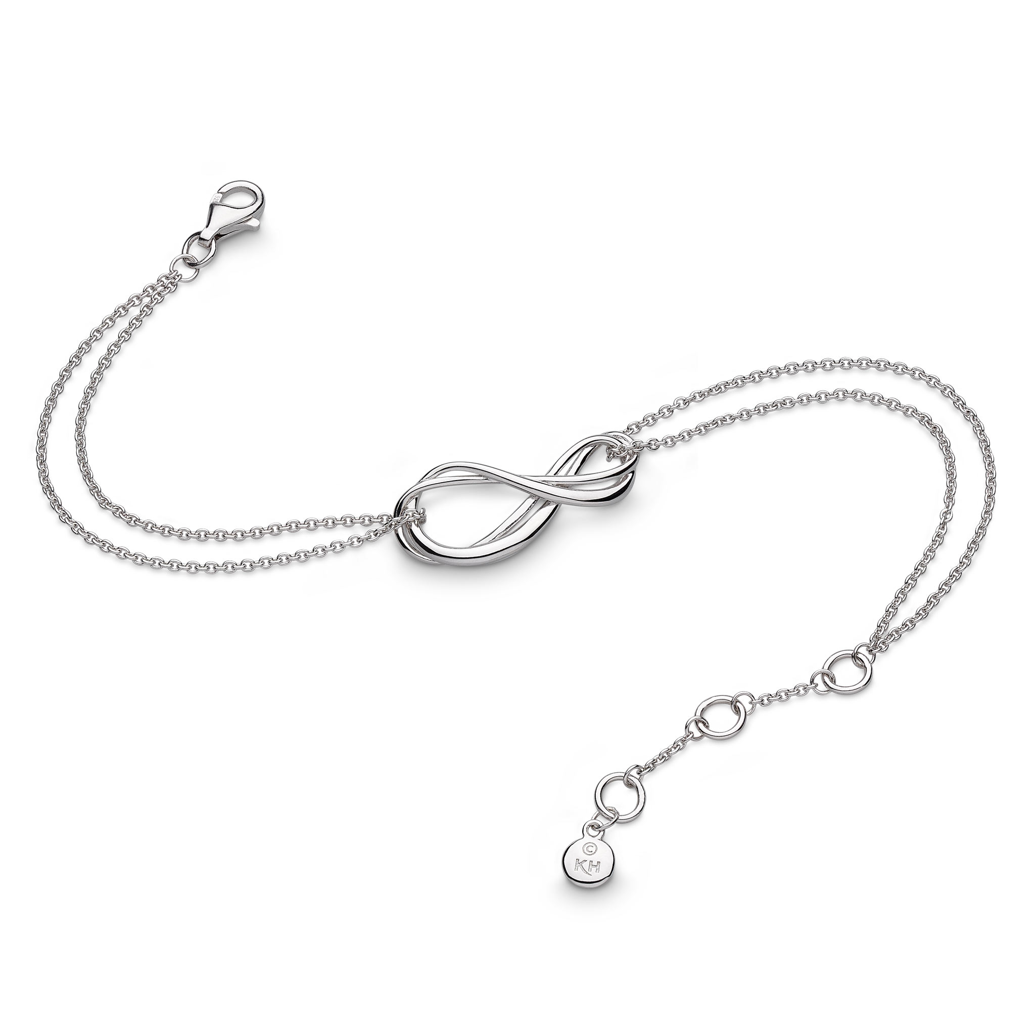 Sterling Silver Rhodium Plated Infinity Twin Chain Bracelet