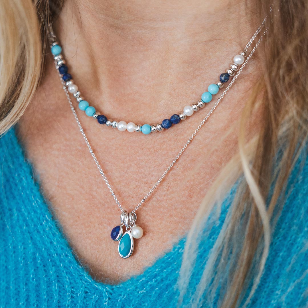 Sterling Silver Rhodium Plated Coast Pebble Azure Lapis Lazu