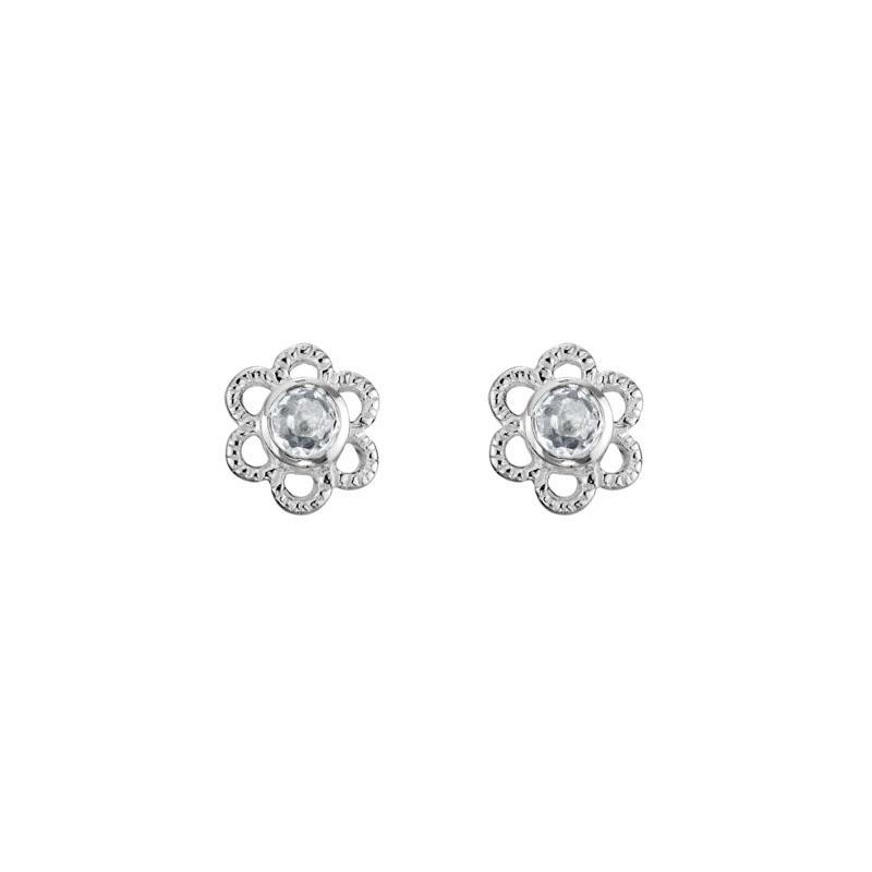 Sterling Silver White Topaz April Mini Flower Stud Earrings