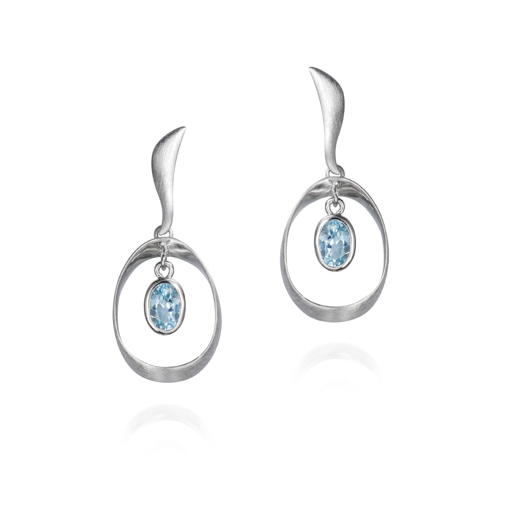 Sterling Silver Rhodium Plated Blue Topaz Bubble Dangle Earr  display picture 3