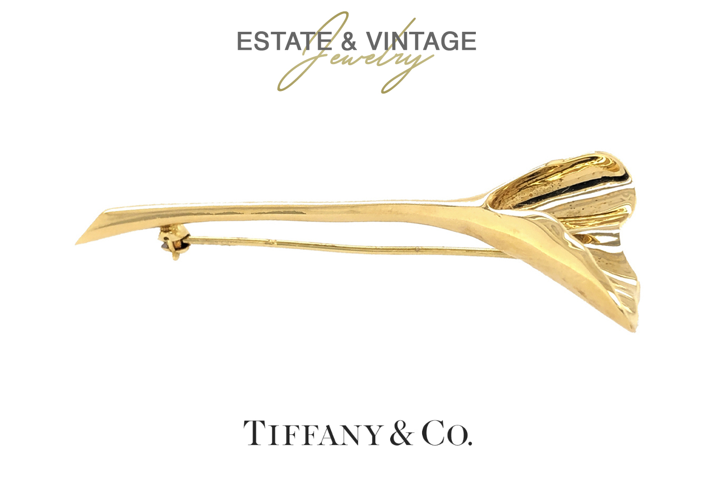 Estate Tiffany 18K Yellow Gold Fluted Flower Pin Brooc