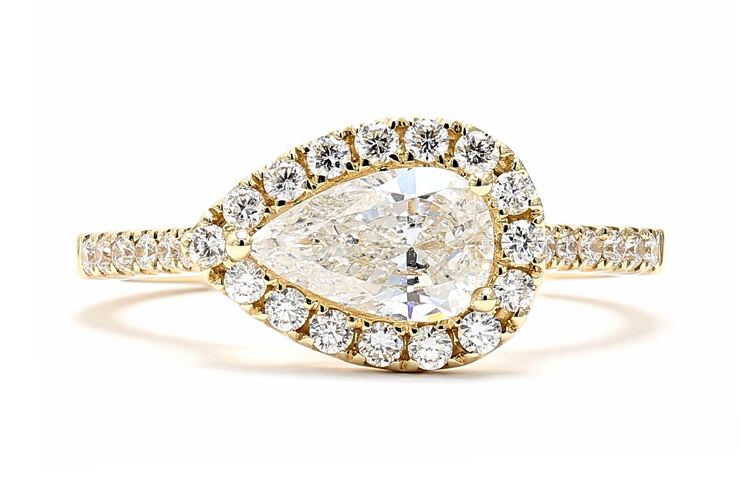 14K Yellow Gold E/I1 Pear Halo Diamond Engagement Ri