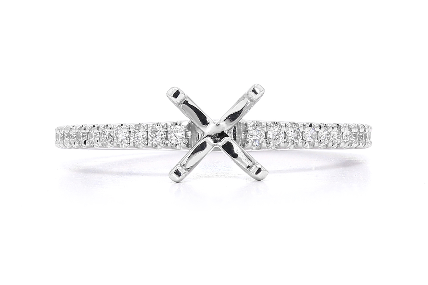 18K White Gold 0.14ctw Diamond Semi-mount Accented Shank Sz