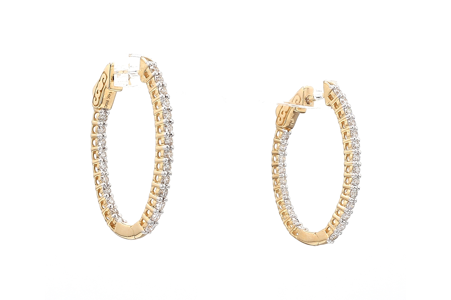 14K Yellow Gold Diamond Inside-Outside Hoop Earrings
