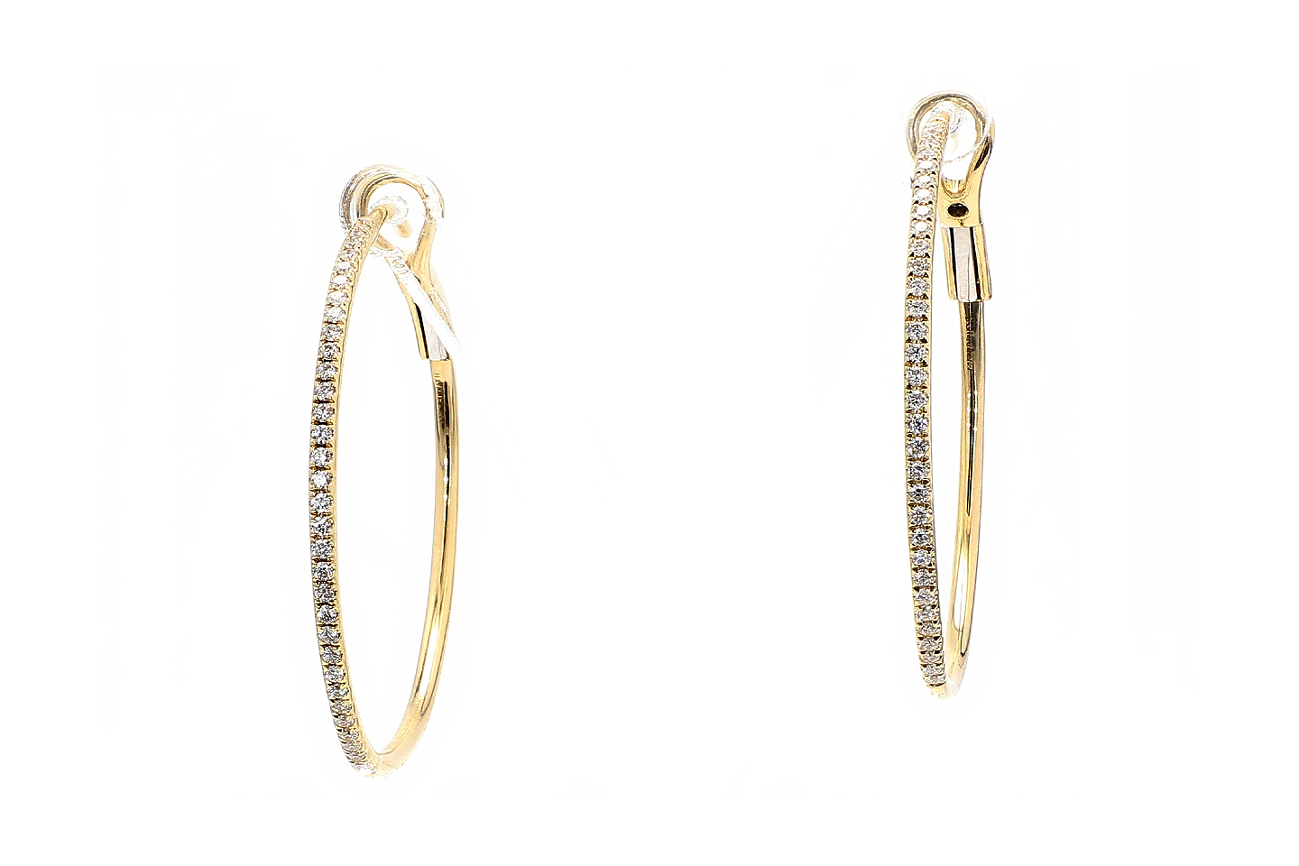 14K Yellow Gold Large Diamond Hoop Earrings