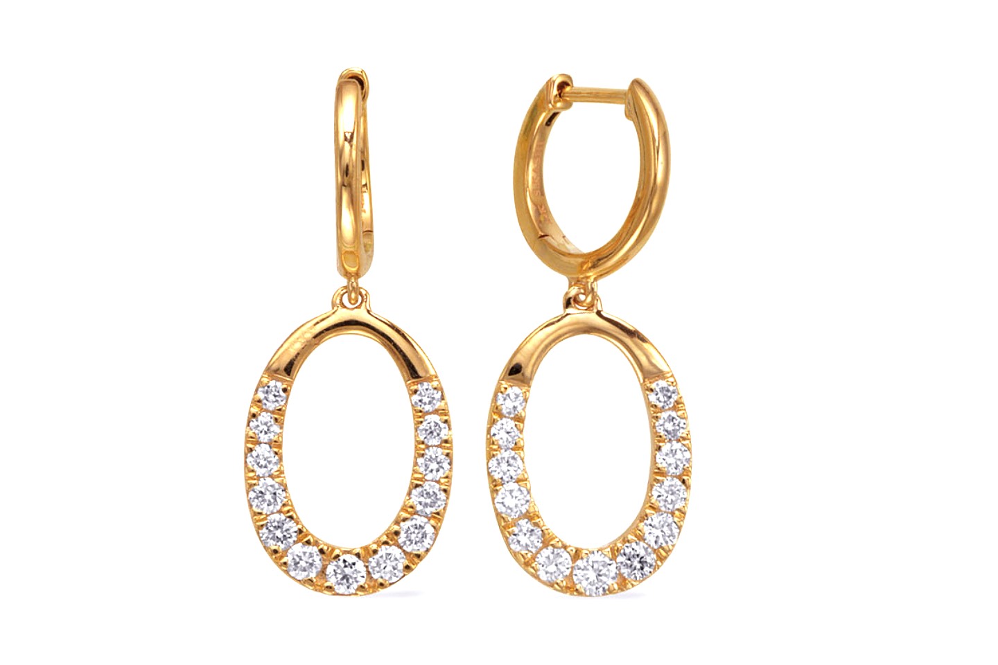 14K Yellow Gold G/SI1 Diamond Hoop Dangle Earrings