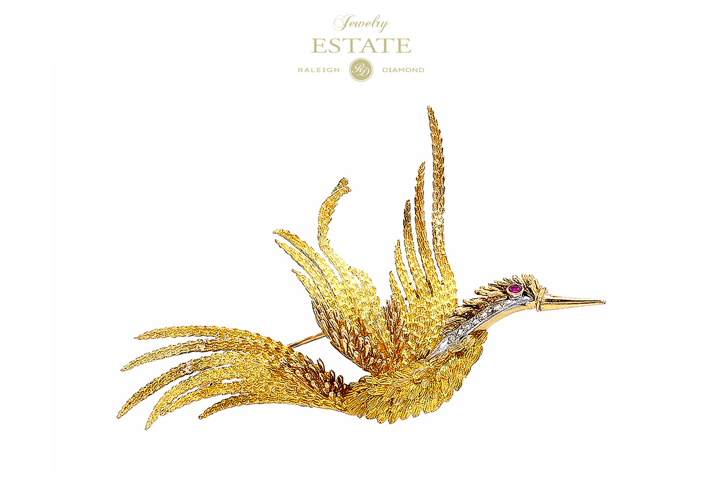 Estate 18K Yellow Gold Flying Phoenix Bird Brooch Pin Accent