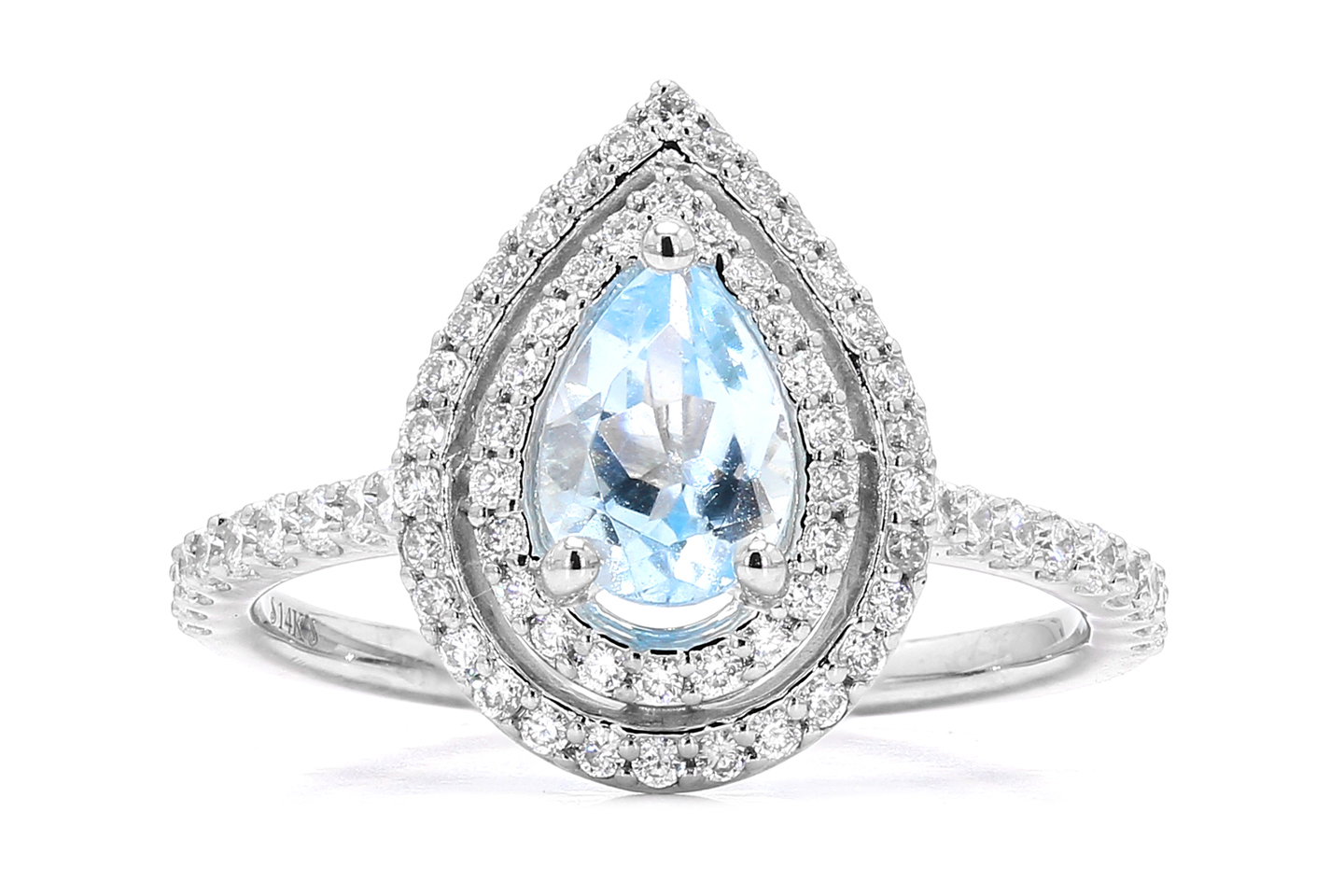 14K White Gold 0.67ctw Aquamarine Pear + 0.37ct Diamonds