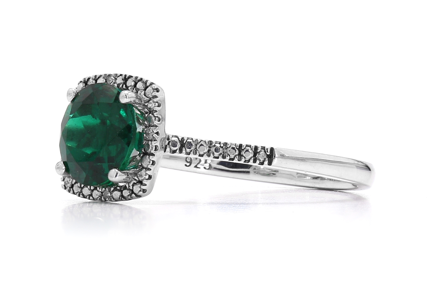 Sterling Silver 0.01ctw Lab Emerald May Birthstone Ring