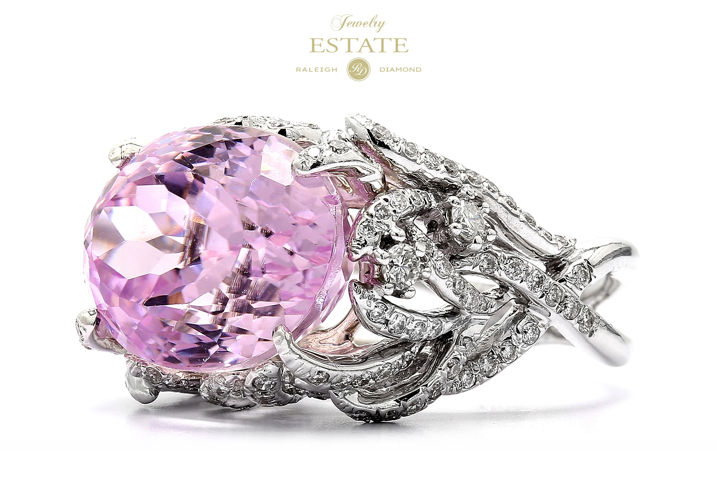 Estate 18K White Gold 0.62ctw RBC Oval Fantasy Cut *** Size 