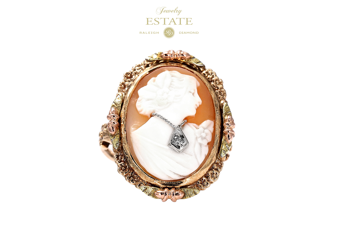 Vintage Cameo Ring - Retro 10k Yellow Gold Carved Oval Shell  10k Gold Victorian Carved Cameo Ring main image 1