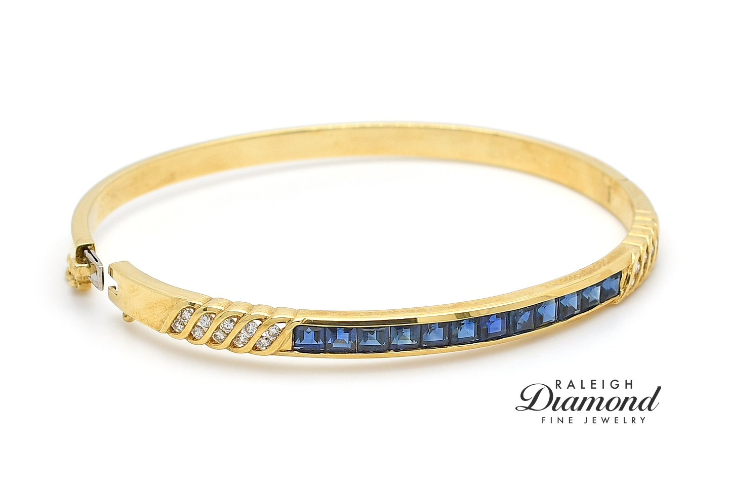 Estate 18K Yellow Gold Bracelet with Diamonds Blue Sapphir