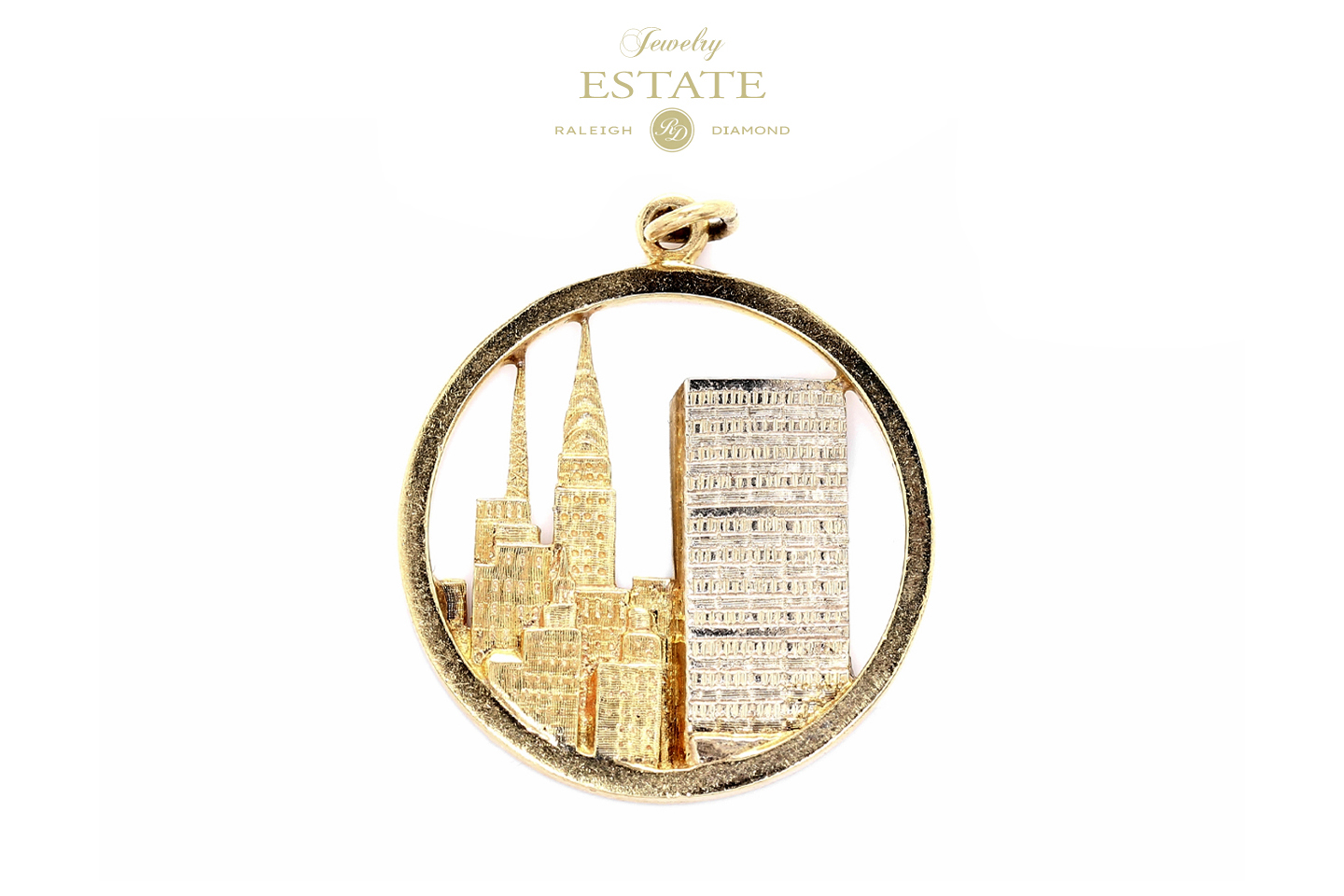 Estate 14K Tri-Gold NYC New-York City Skyline Charm Pendant 