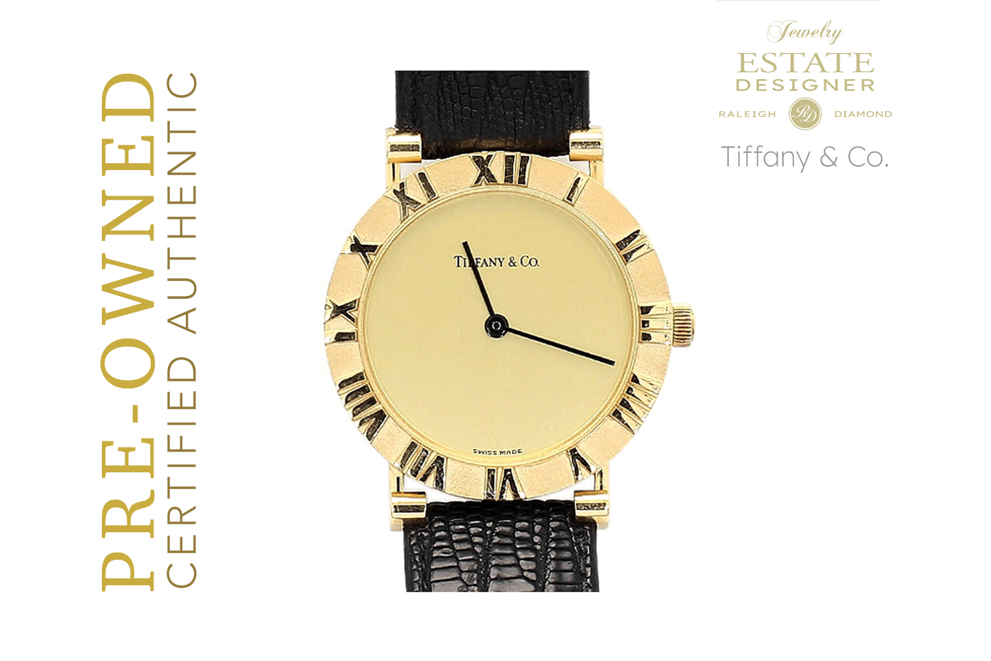 Estate Designer Tiffany & Co. 18K Yellow Gold Atlas Quartz W