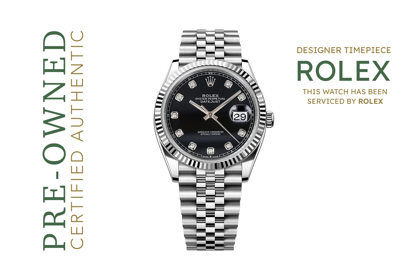 ♡MYR♡ Estate Rolex Watch Datejust 41mm Black Diamond Dial Jubilee