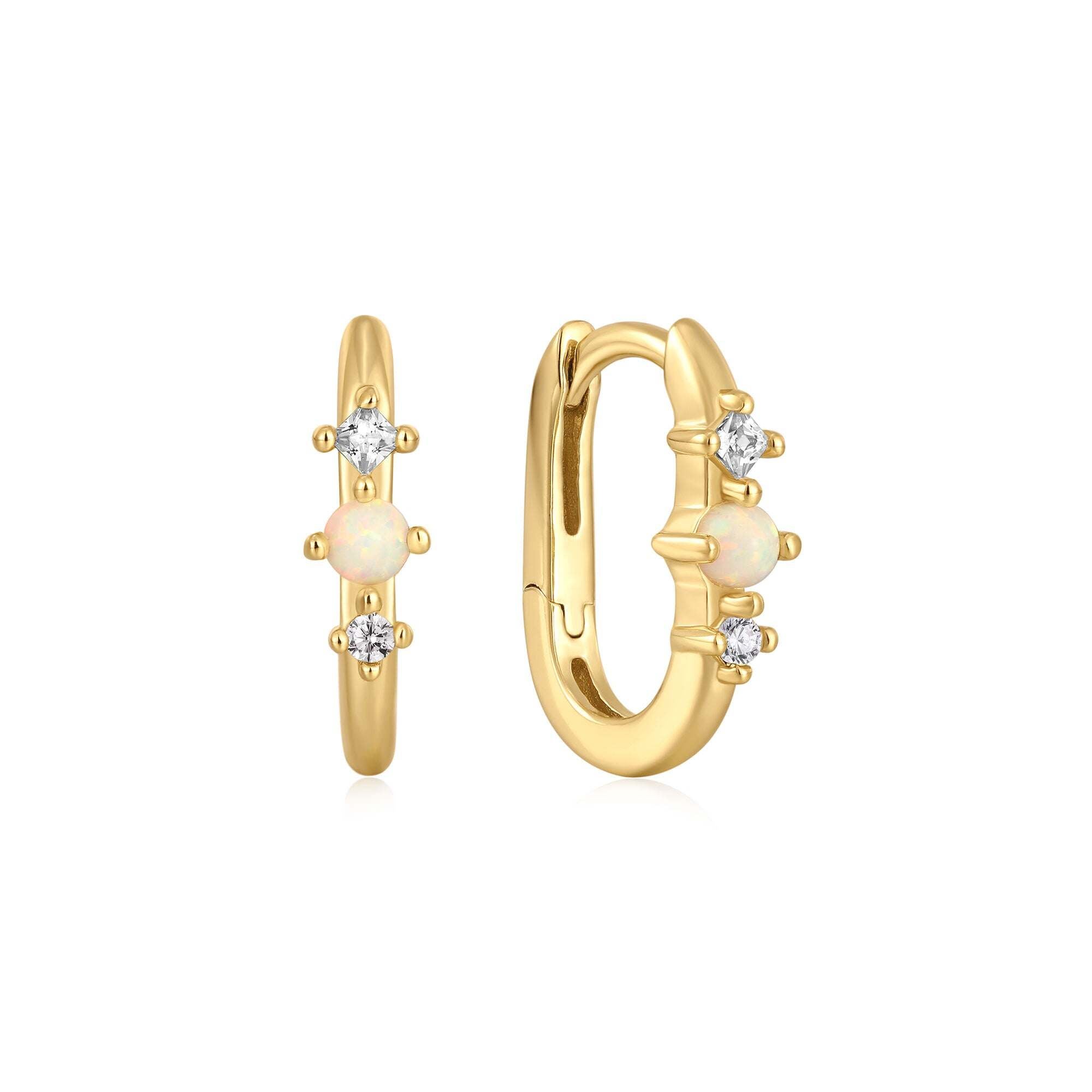 Gold Kyoto Opal Oval Huggie Hoop Earrings 001-645-00684 Roberts