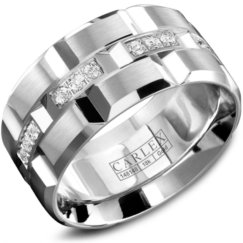 Carlex White Gold and Diamonds Men�s Wedding Band